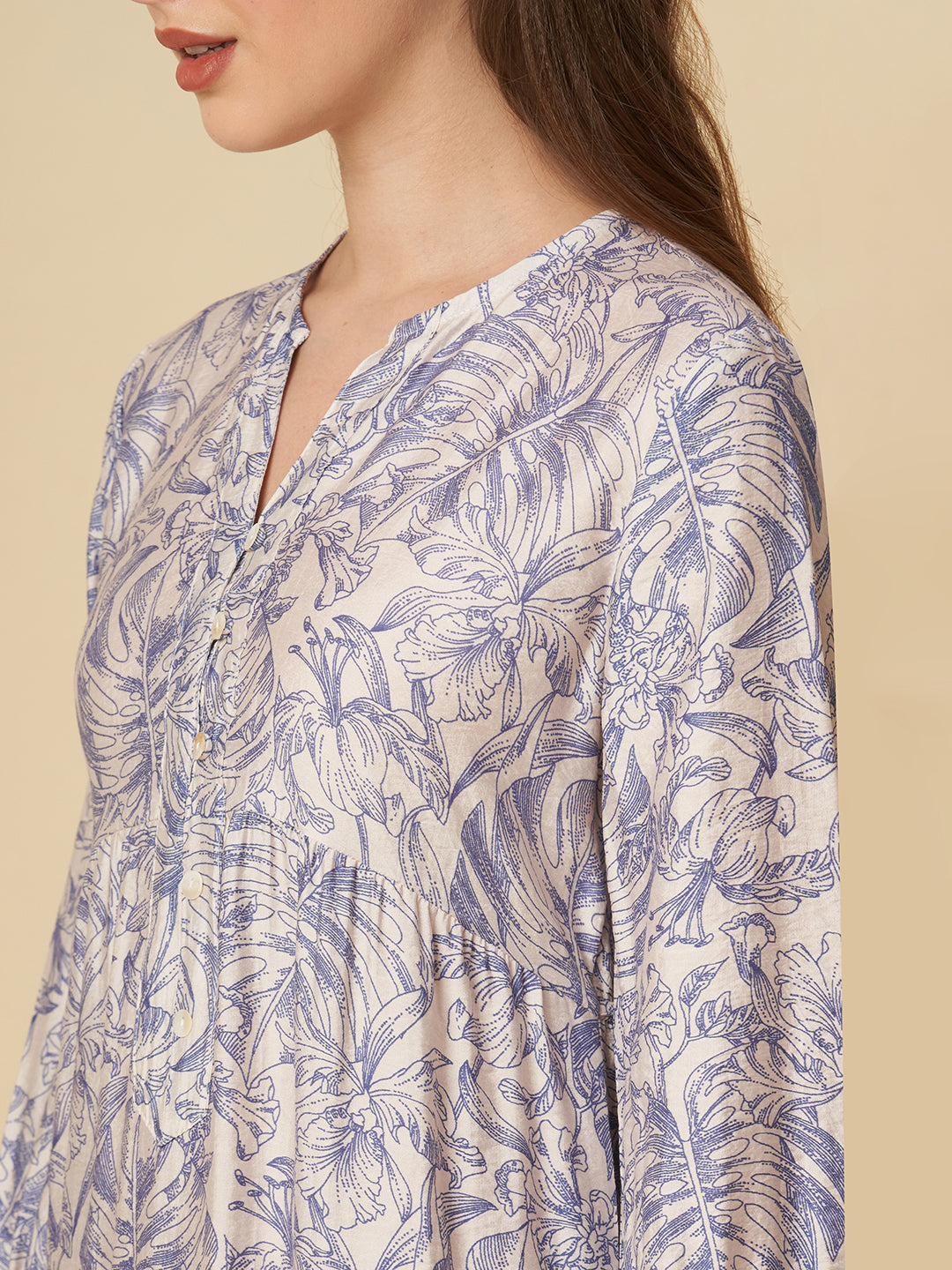 CRUSHED VISCOSE LONGLINE TUNIC & CROPPED DENIM PJ SET
