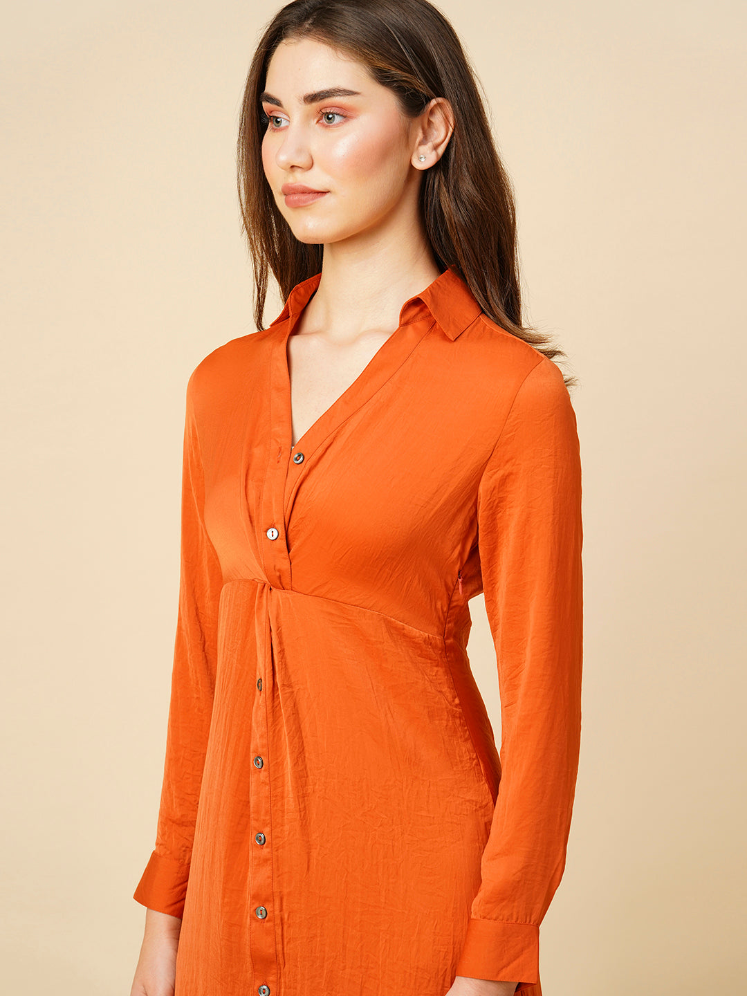 Hammered Satin Twisted Detail 9 To 9 Shirt Dress