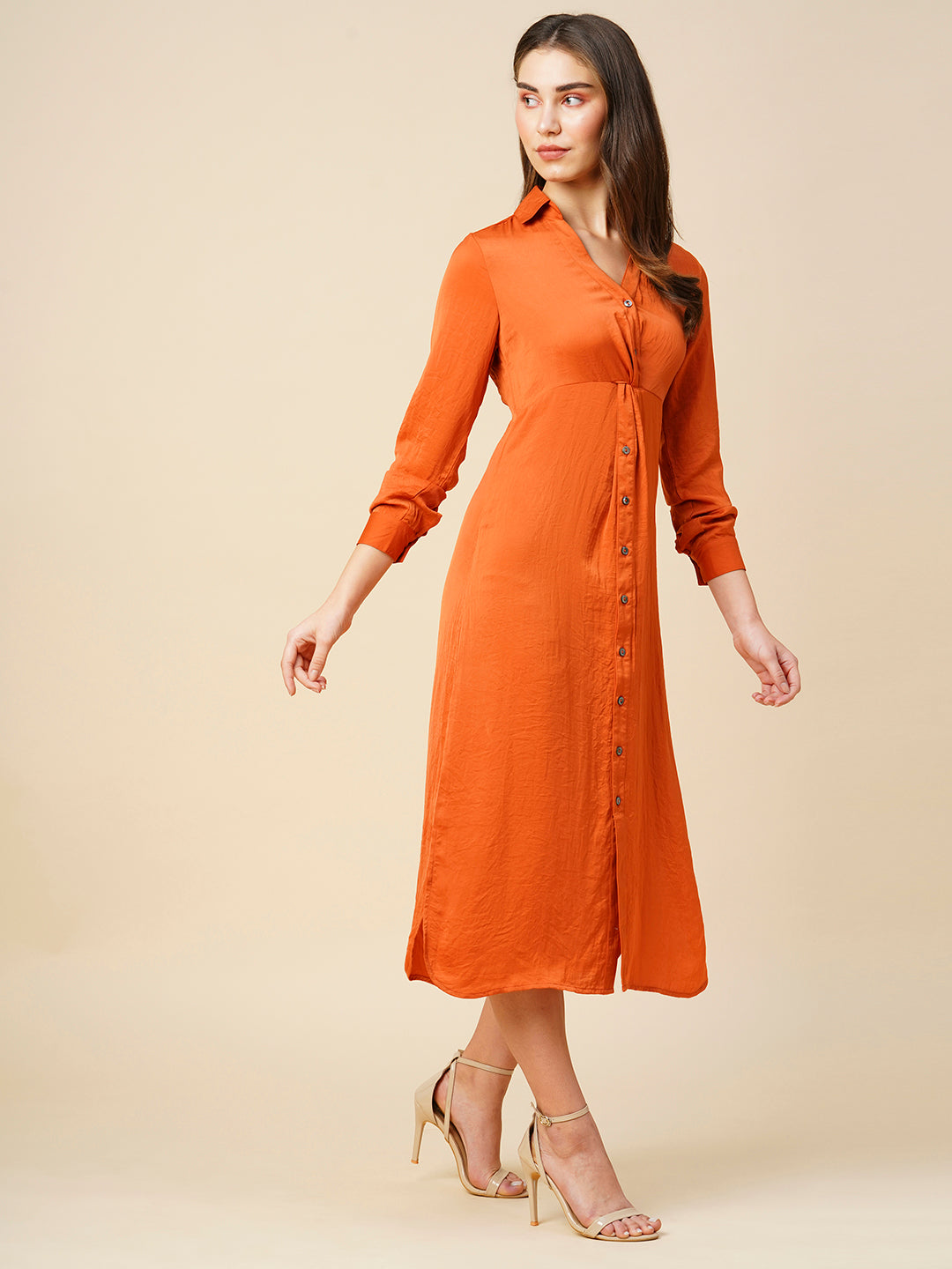 Hammered Satin Twisted Detail 9 To 9 Shirt Dress