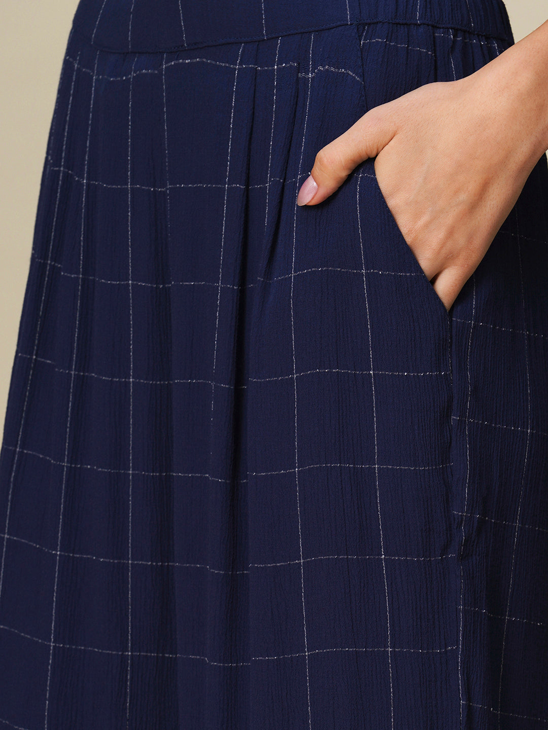 LUREX CHECKS VISCOSE CREPE LONGLINE SHIRT & WIDE LEG PANTS CO-ORD SET