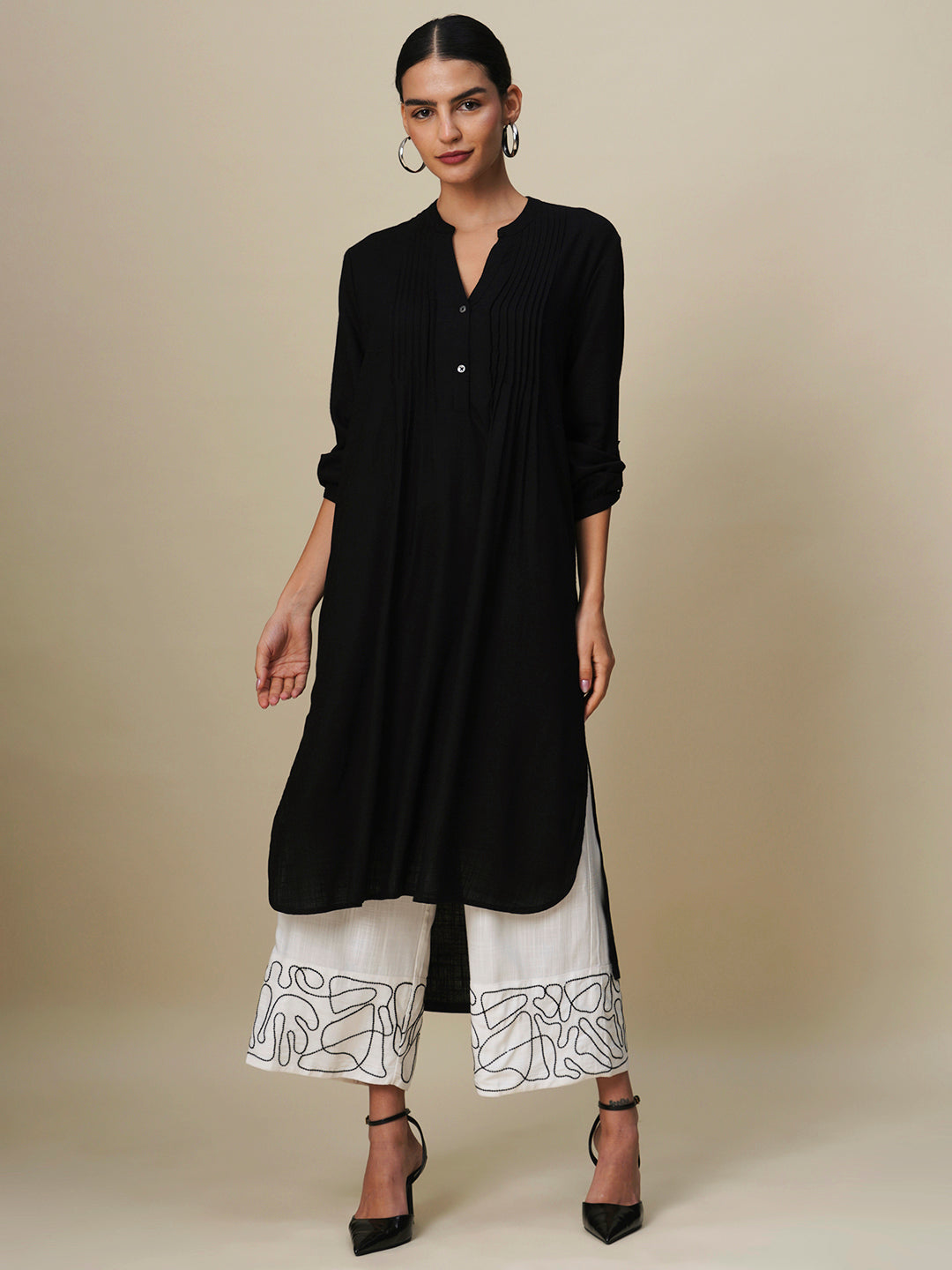 VISCOSE SLUB LONGLINE SHIRT & SEQUIN EMBROIDERED PJ SET