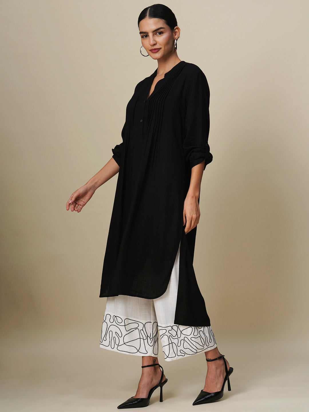 VISCOSE SLUB LONGLINE SHIRT & SEQUIN EMBROIDERED PJ SET