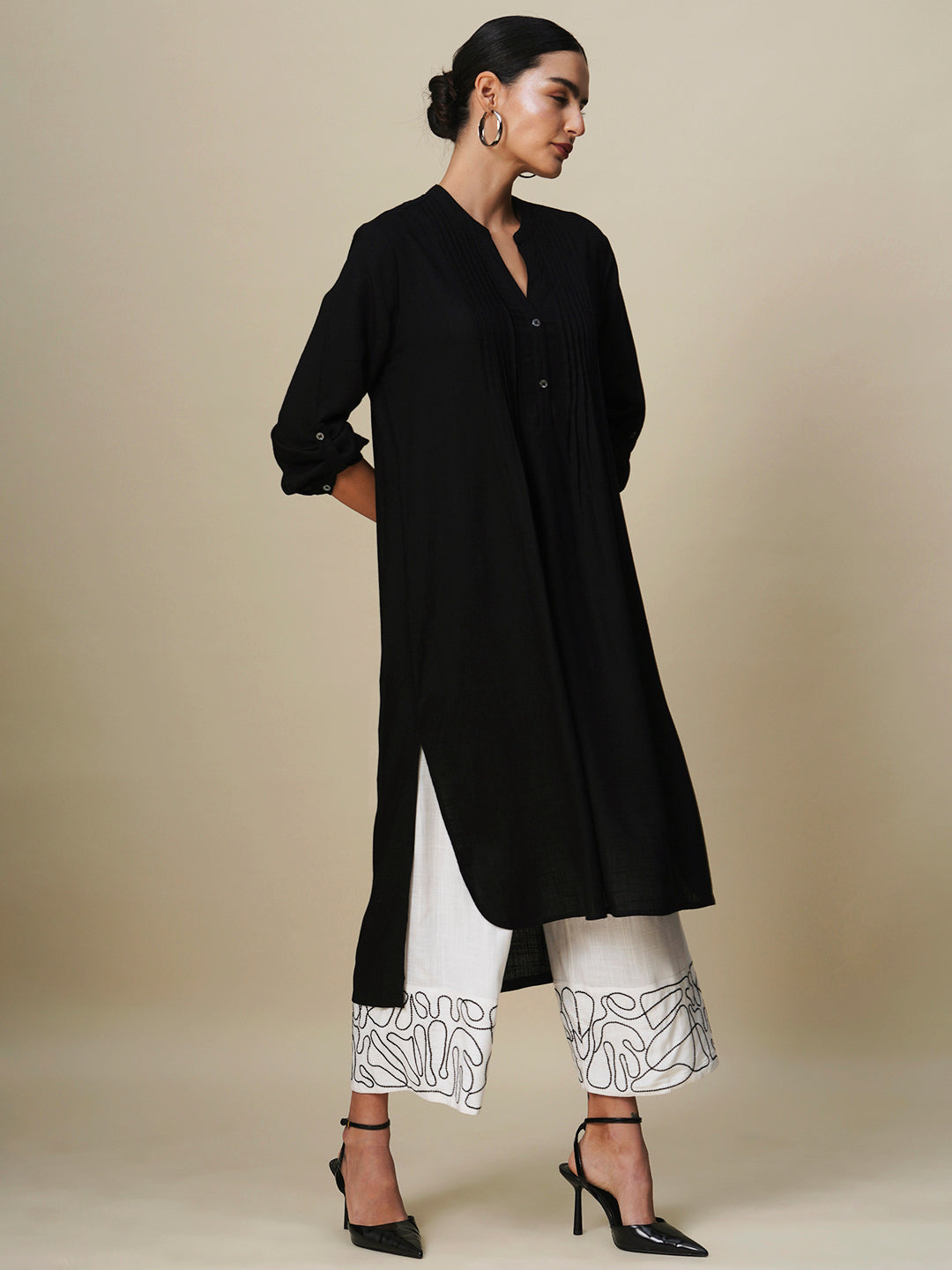 VISCOSE SLUB LONGLINE SHIRT & SEQUIN EMBROIDERED PJ SET