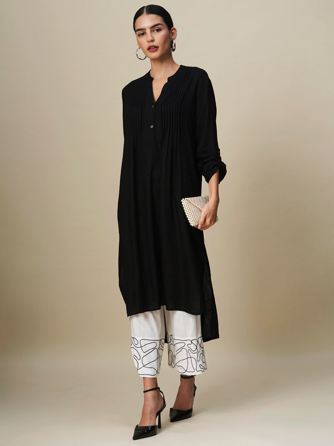 VISCOSE SLUB LONGLINE SHIRT & SEQUIN EMBROIDERED PJ SET