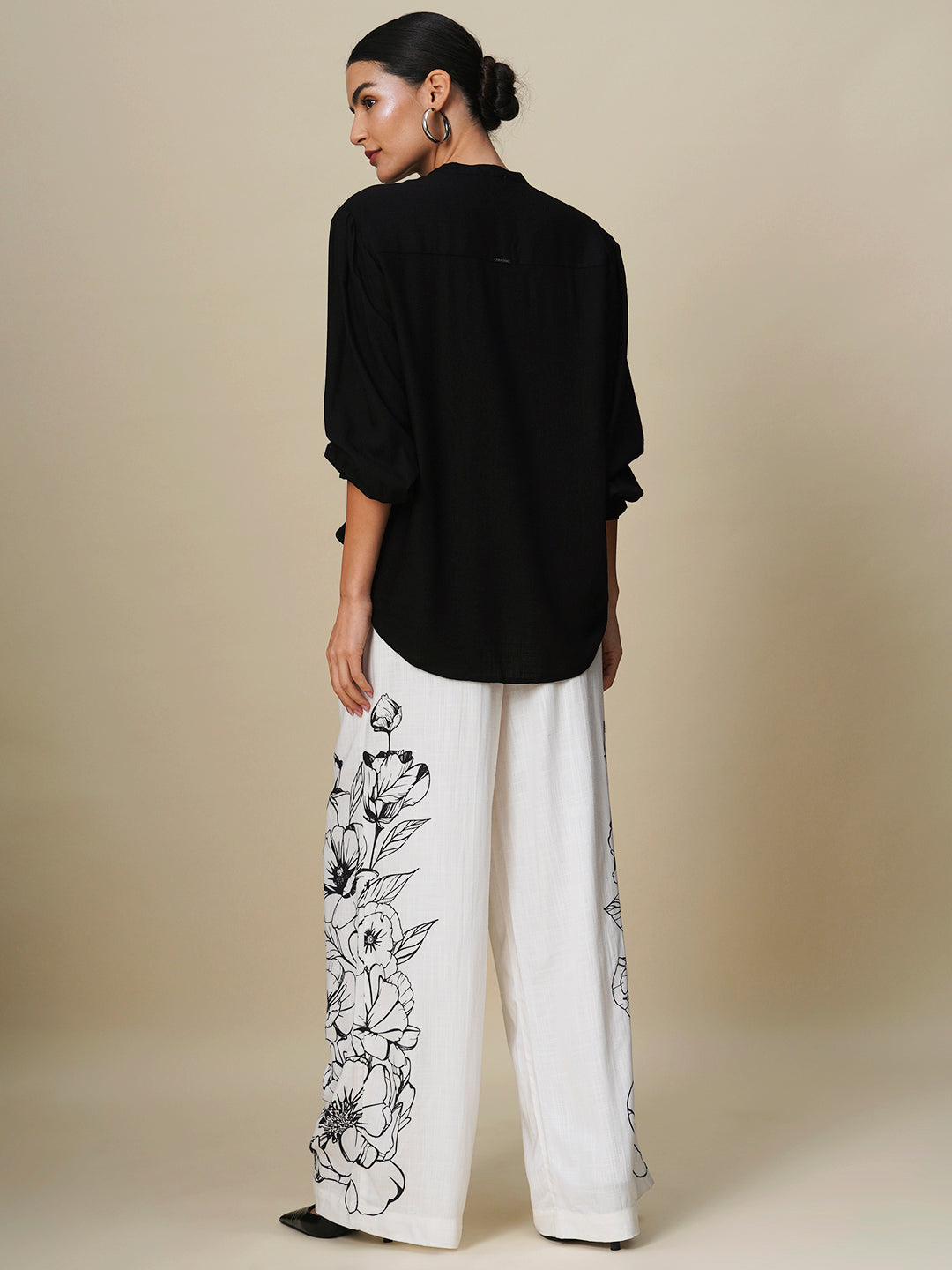 VISCOSE SLUB POP OVER TOP & PRINTED WIDE LEG PANTS CO-ORD SET