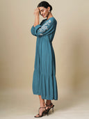 CRINKLE RAYON EMBROIDERED BASQUE DRESS