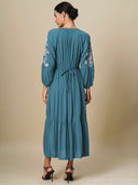 CRINKLE RAYON EMBROIDERED BASQUE DRESS