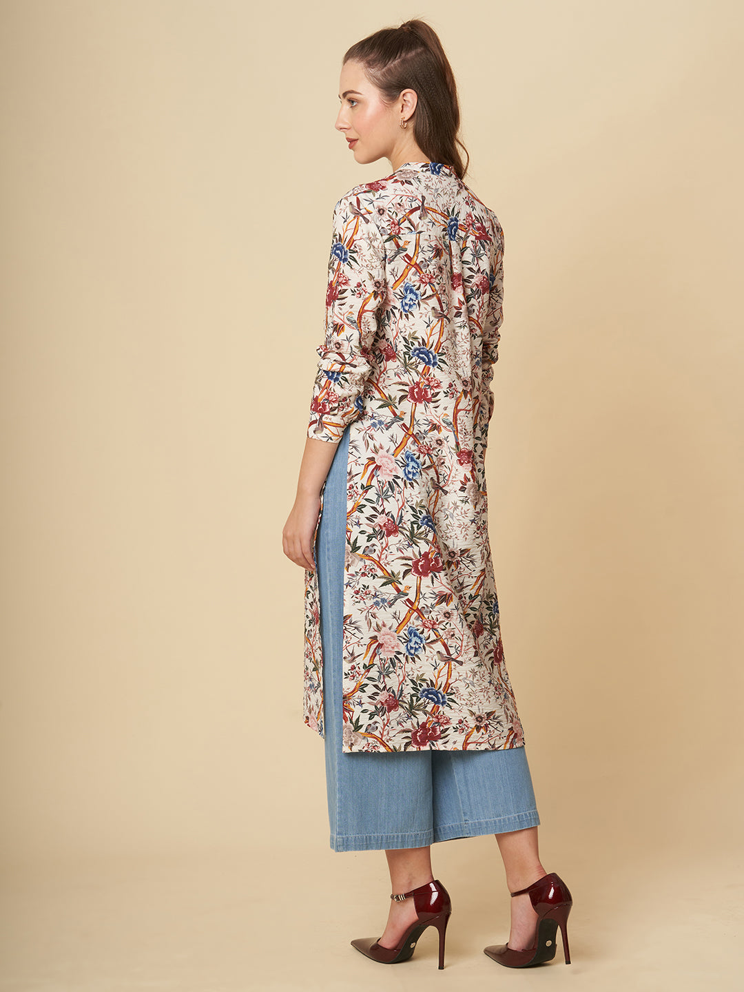 CRUSHED VISCOSE LONGLINE TUNIC & CROPPED DENIM PJ SET