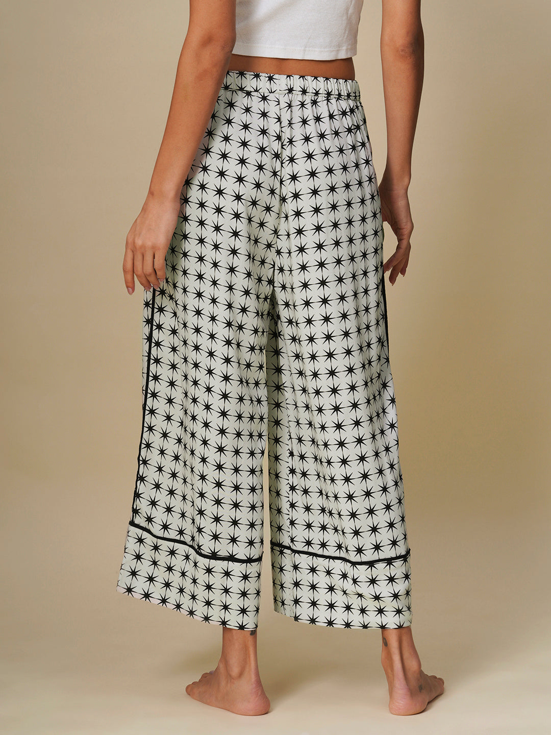 STARBURST PRINTED RAYON WIDE LEG CROPPED PJ'S