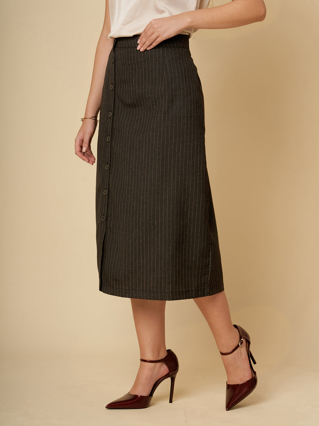 PINSTRIPE BUTTON DOWN SKIRT