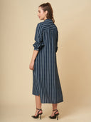CRUSHED VISCOSE SIDE SLIT STRIPED DRESS