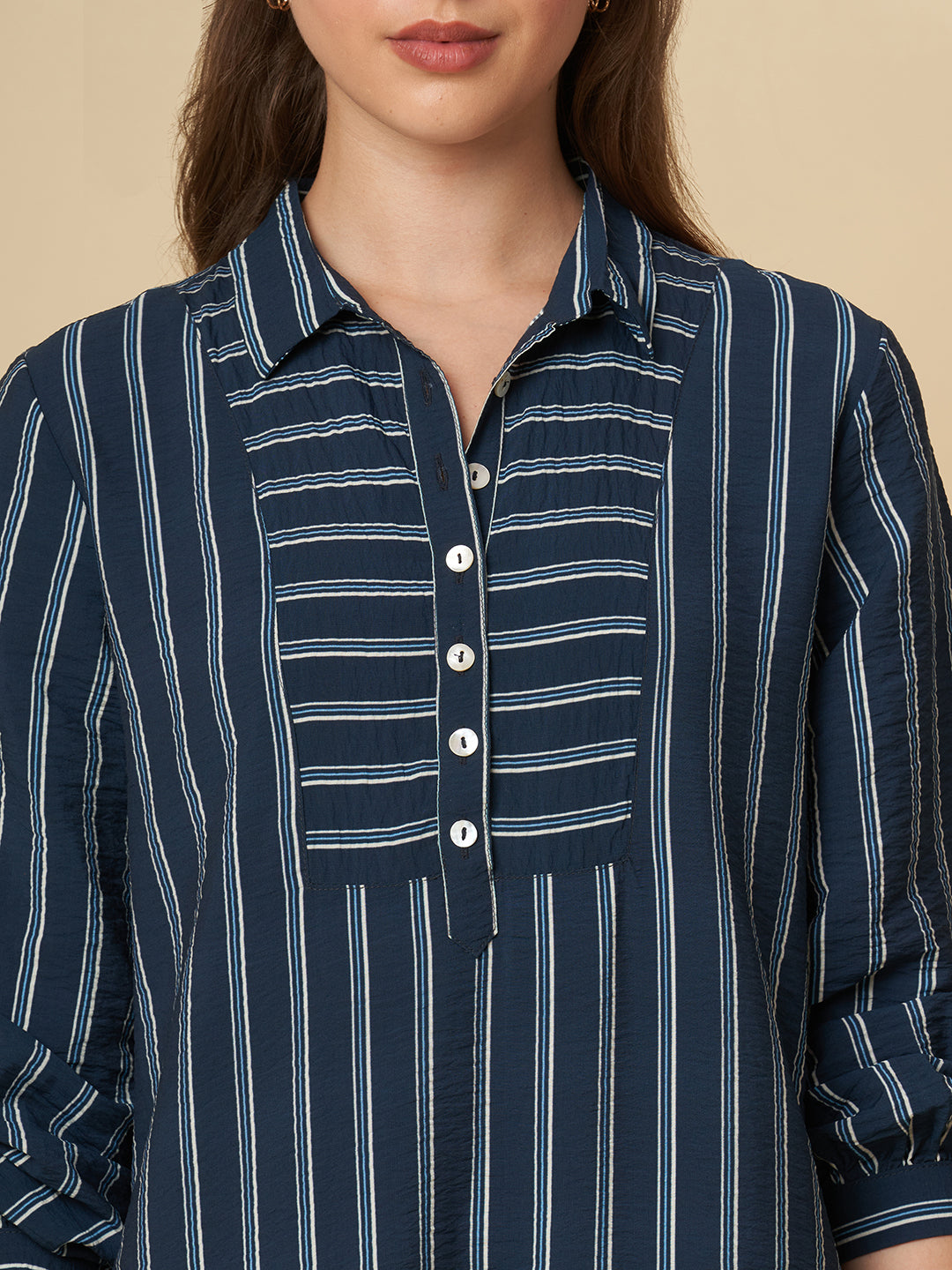CRUSHED VISCOSE SIDE SLIT STRIPED DRESS