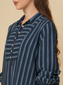 CRUSHED VISCOSE SIDE SLIT STRIPED DRESS