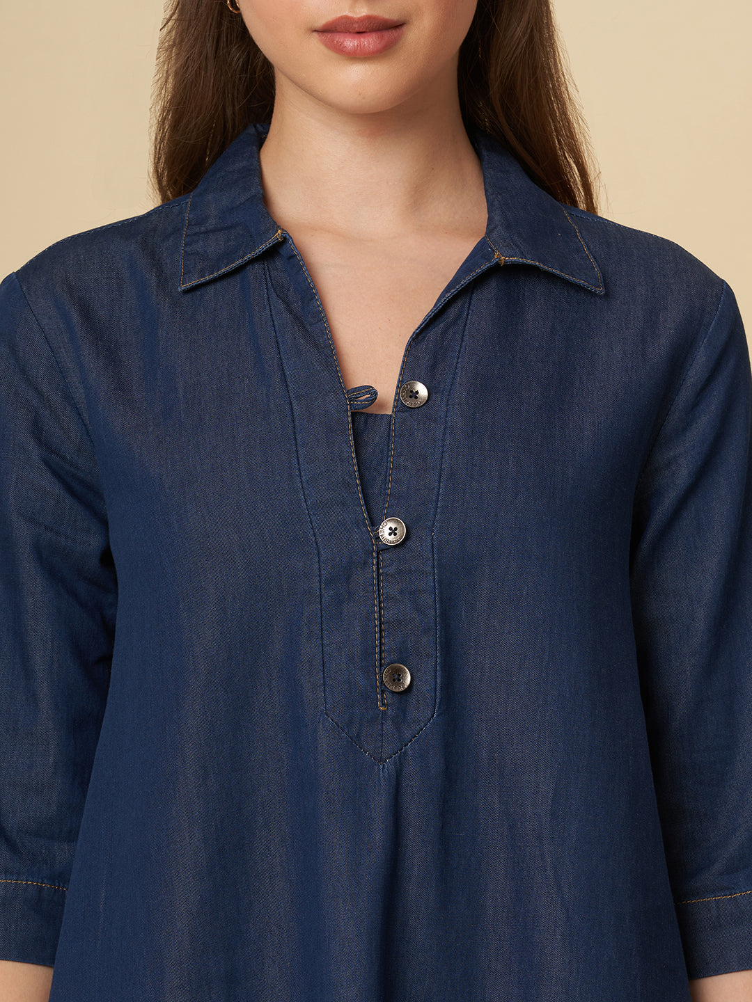 DENIM POP-OVER SHIFT DRESS