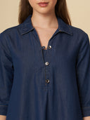 DENIM POP-OVER SHIFT DRESS