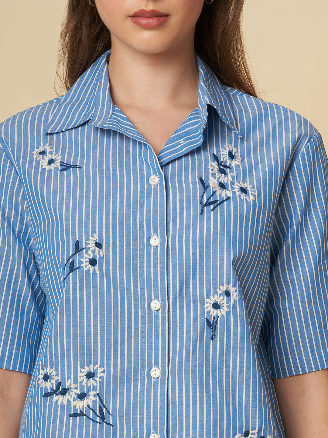 EMBRIODERED COTTON STRIPED SHIRT