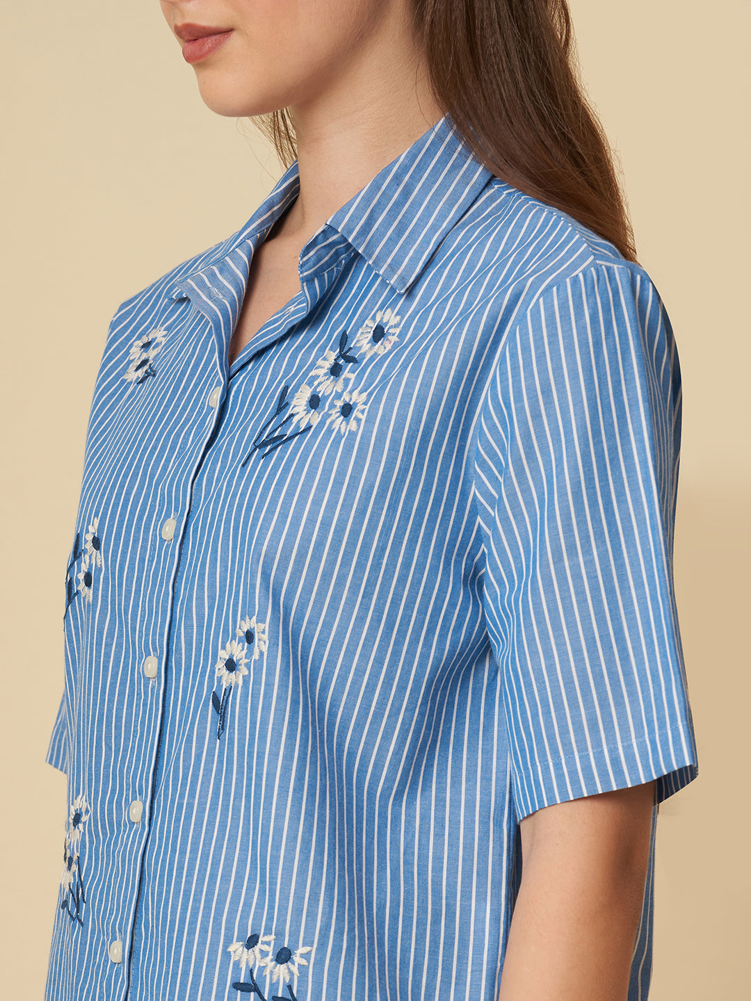 EMBRIODERED COTTON STRIPED SHIRT
