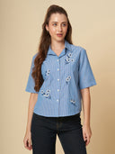 EMBRIODERED COTTON STRIPED SHIRT