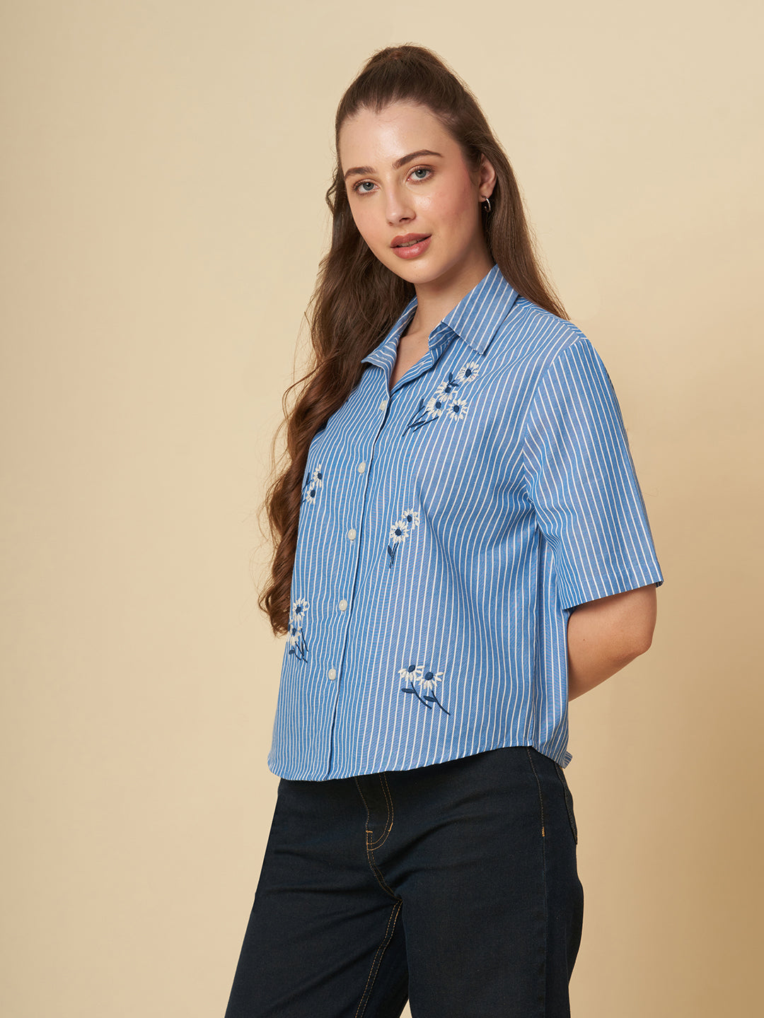 EMBRIODERED COTTON STRIPED SHIRT