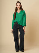 HAMMERED SATIN SMOCKED RAGLAN TOP