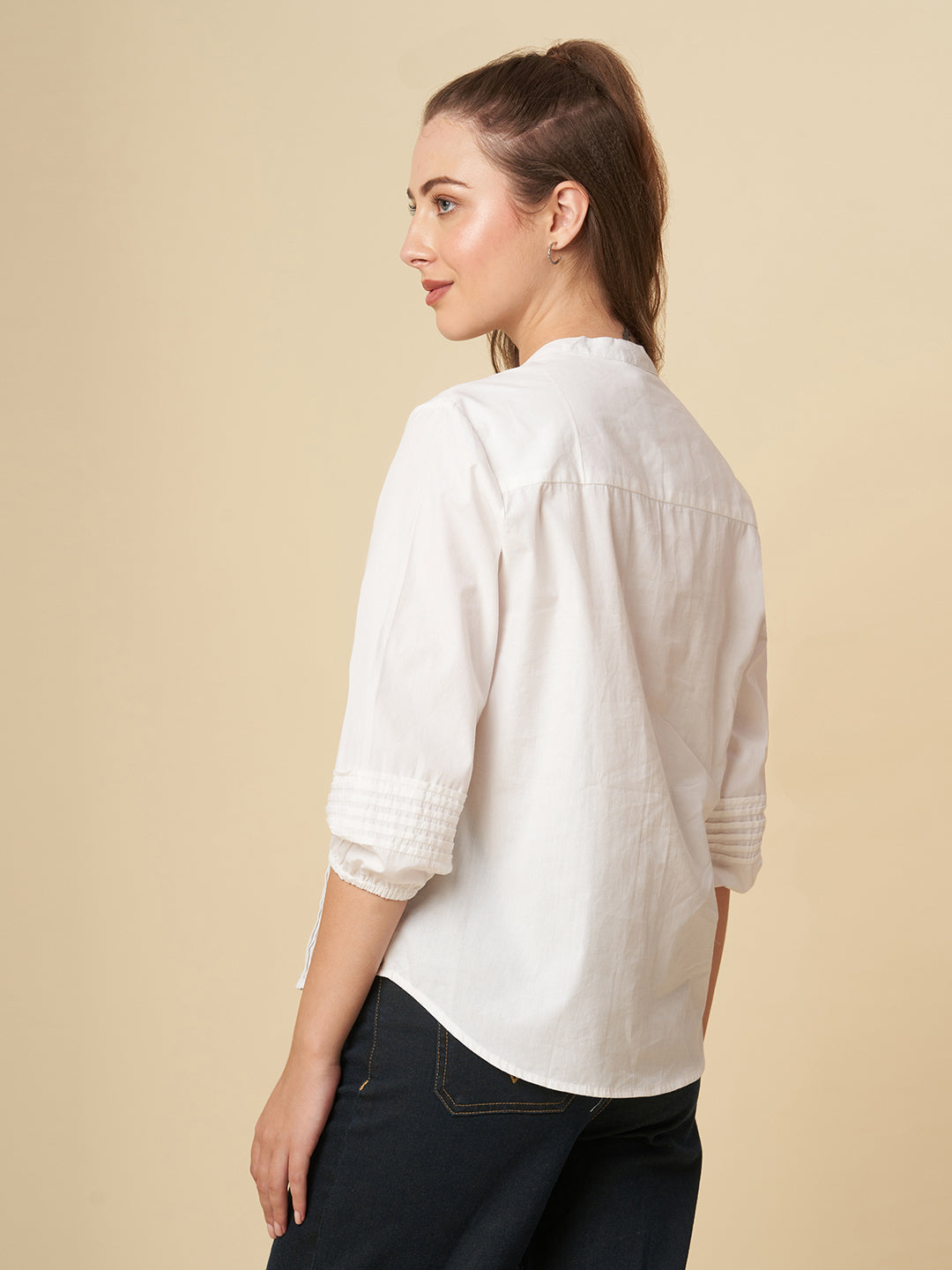 POPLIN EMBROIDERED TUCKED SHIRT