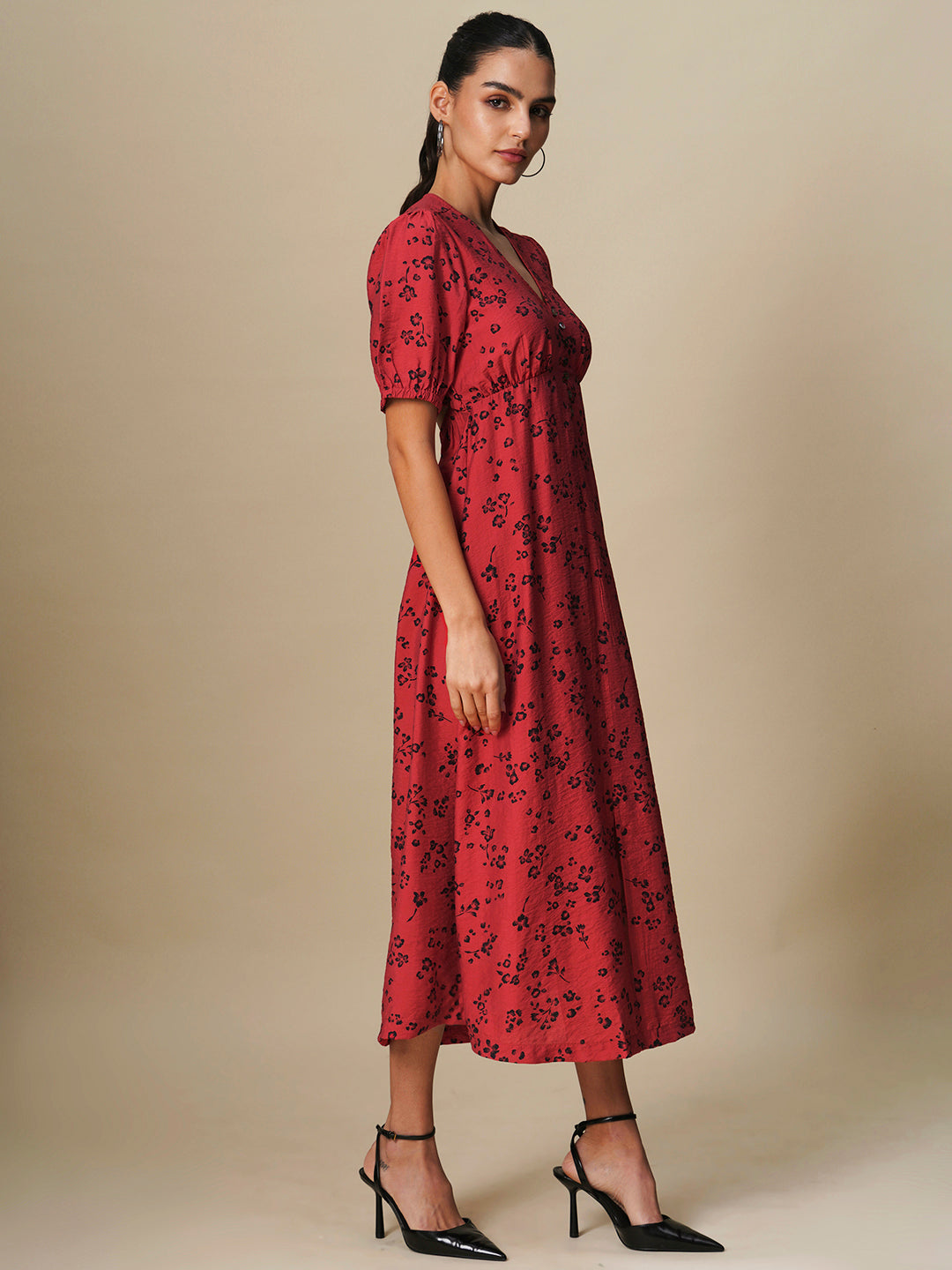 SAKURA PRINTED CRUSHED VISCOSE BASQUE DRESS