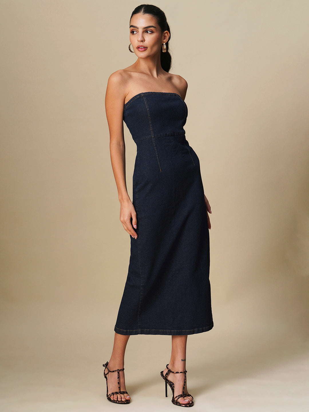 STRAPLESS DENIM DRESS