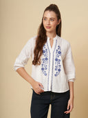 POPLIN EMBROIDERED TUCKED SHIRT