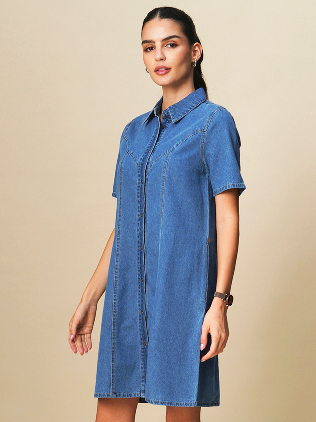 PANELLED A-LINE SHIRT DRESS