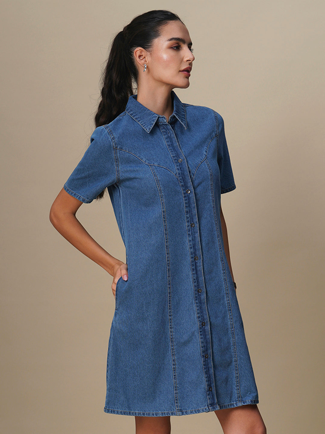 PANELLED A-LINE SHIRT DRESS