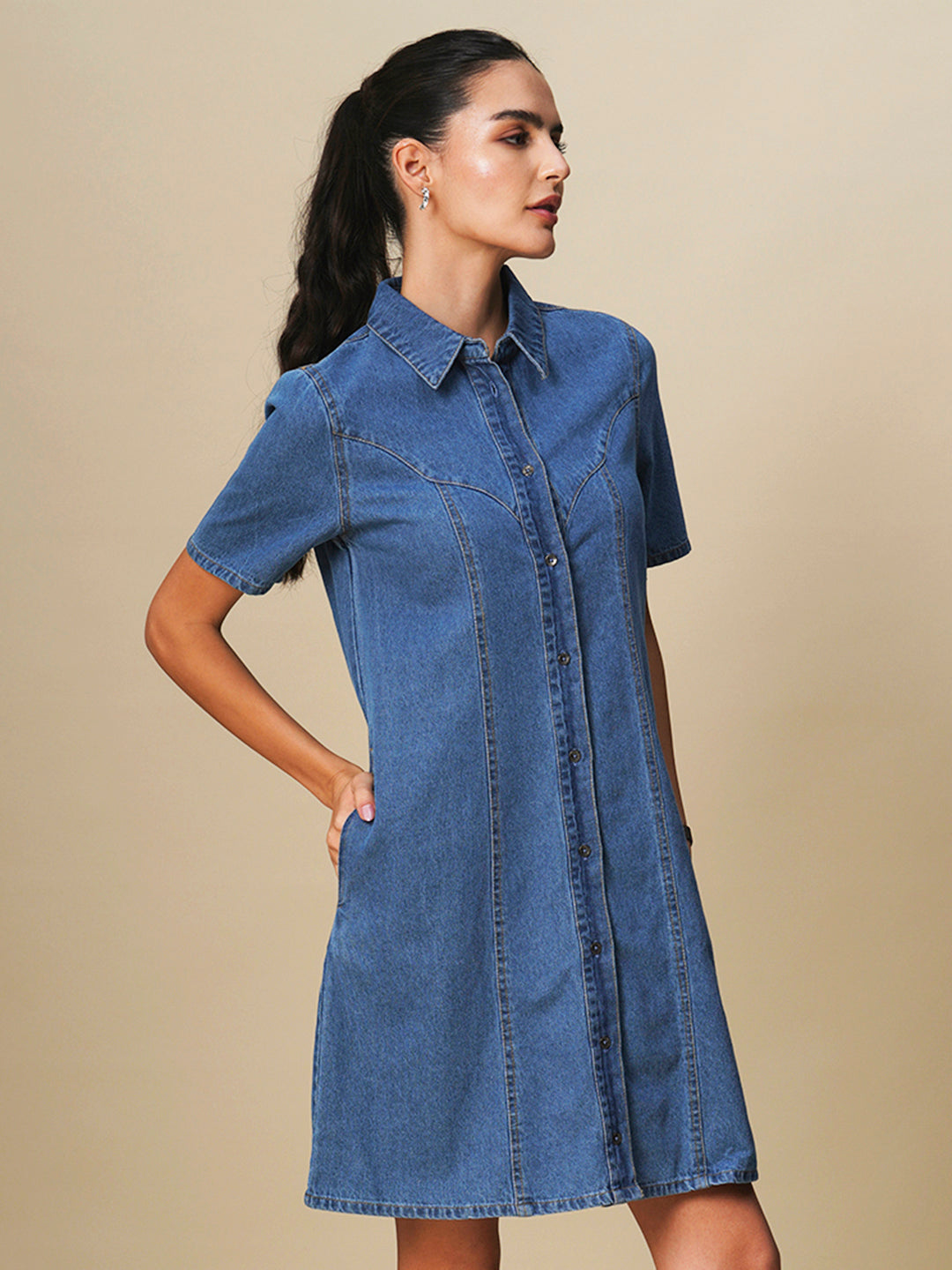 PANELLED A-LINE SHIRT DRESS