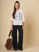 POPLIN EMBROIDERED TUCKED SHIRT