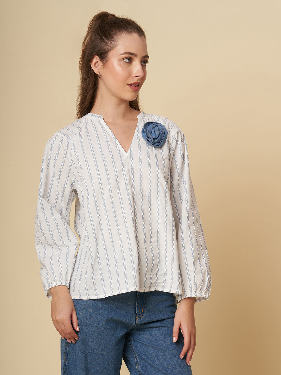COTTON JACQUARD RAGLAN TOP
