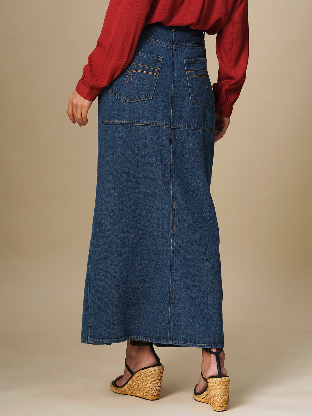 DENIM FRONT SLIT MAXI SKIRT