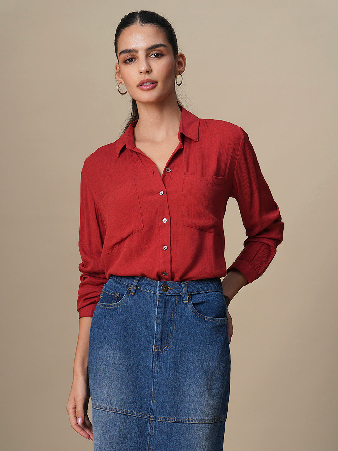 CRINKLE RAYON ESSENTIAL SHIRT