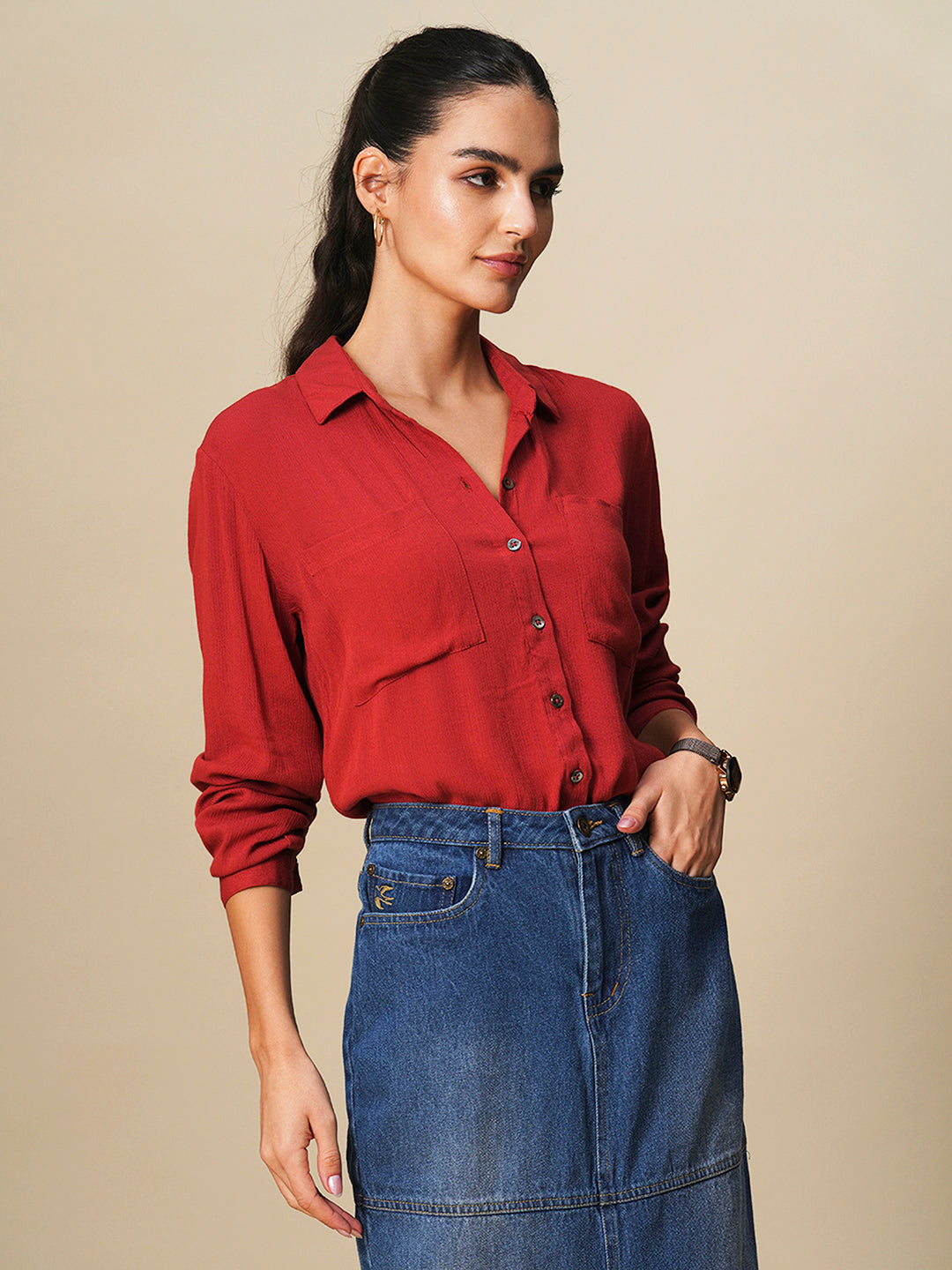 CRINKLE RAYON ESSENTIAL SHIRT