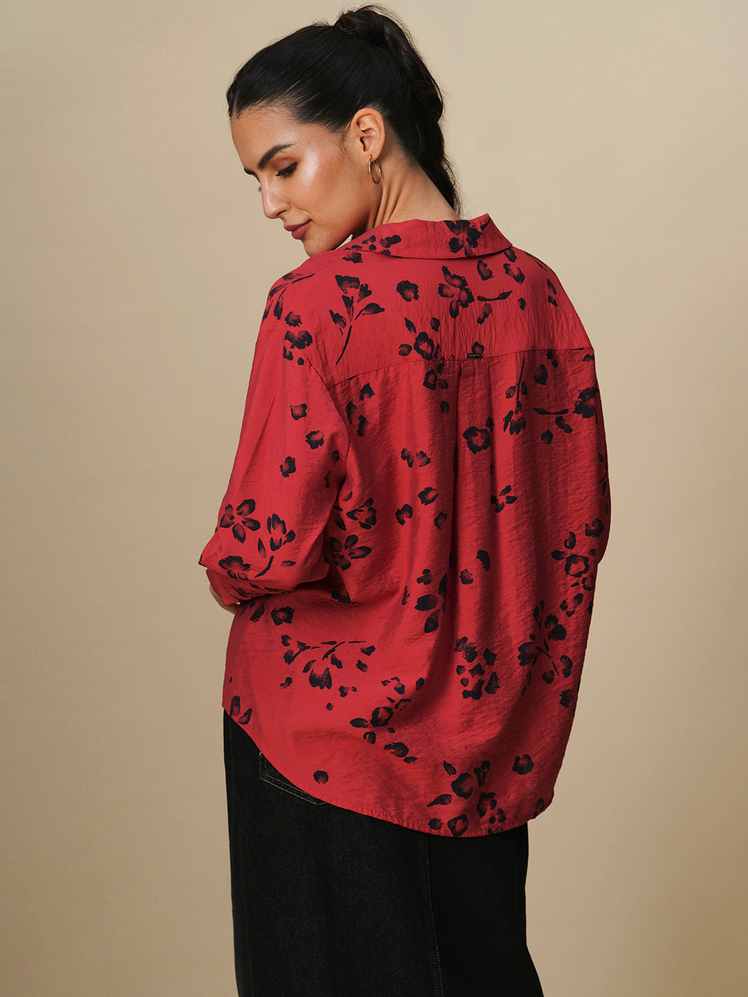 SAKURA PRINTED CRUSH VISCOSE POLYAMIDE OVERSIZED SHIRT