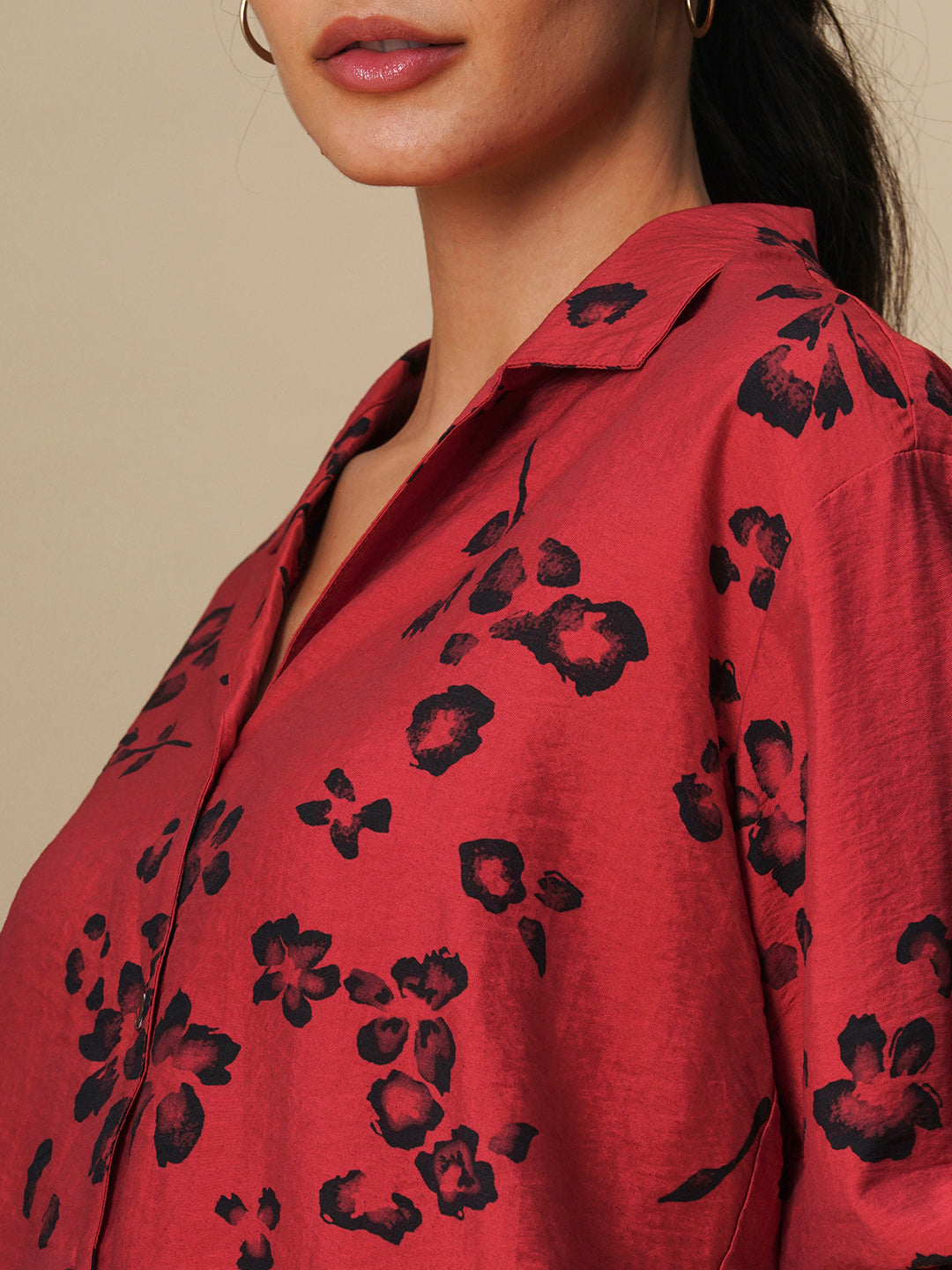 SAKURA PRINTED CRUSHED VISCOSE OVERSIZED SHIRT