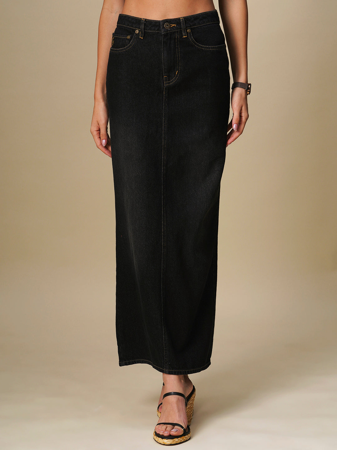 DENIM 5 POCKET STRAIGHT FIT MAXI SKIRT