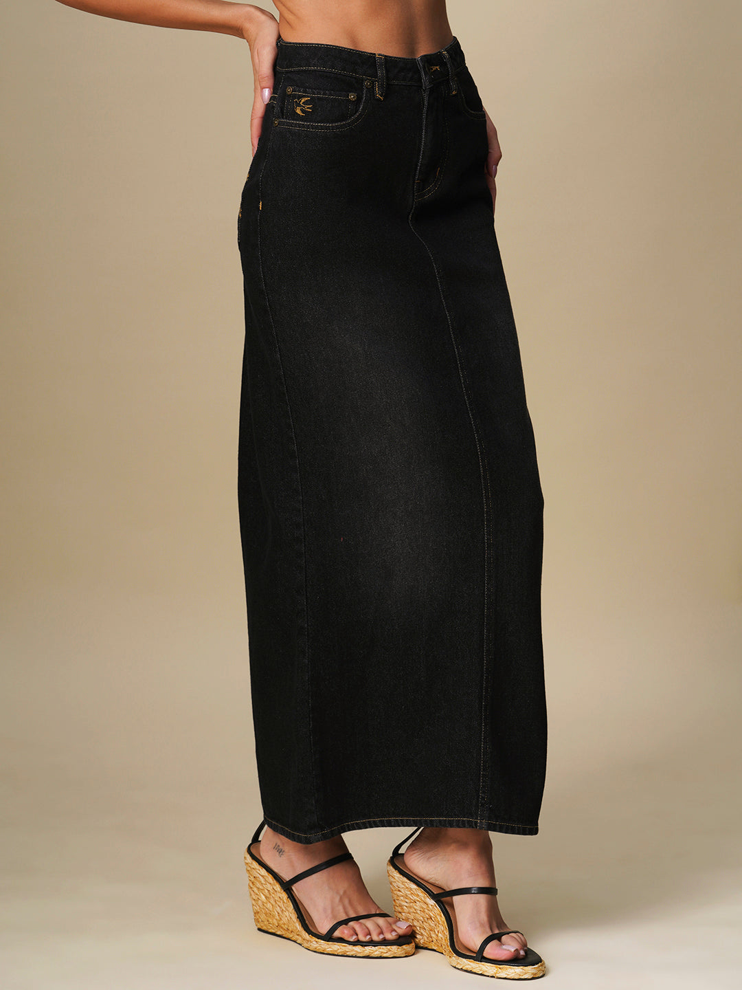 DENIM 5 POCKET STRAIGHT FIT MAXI SKIRT