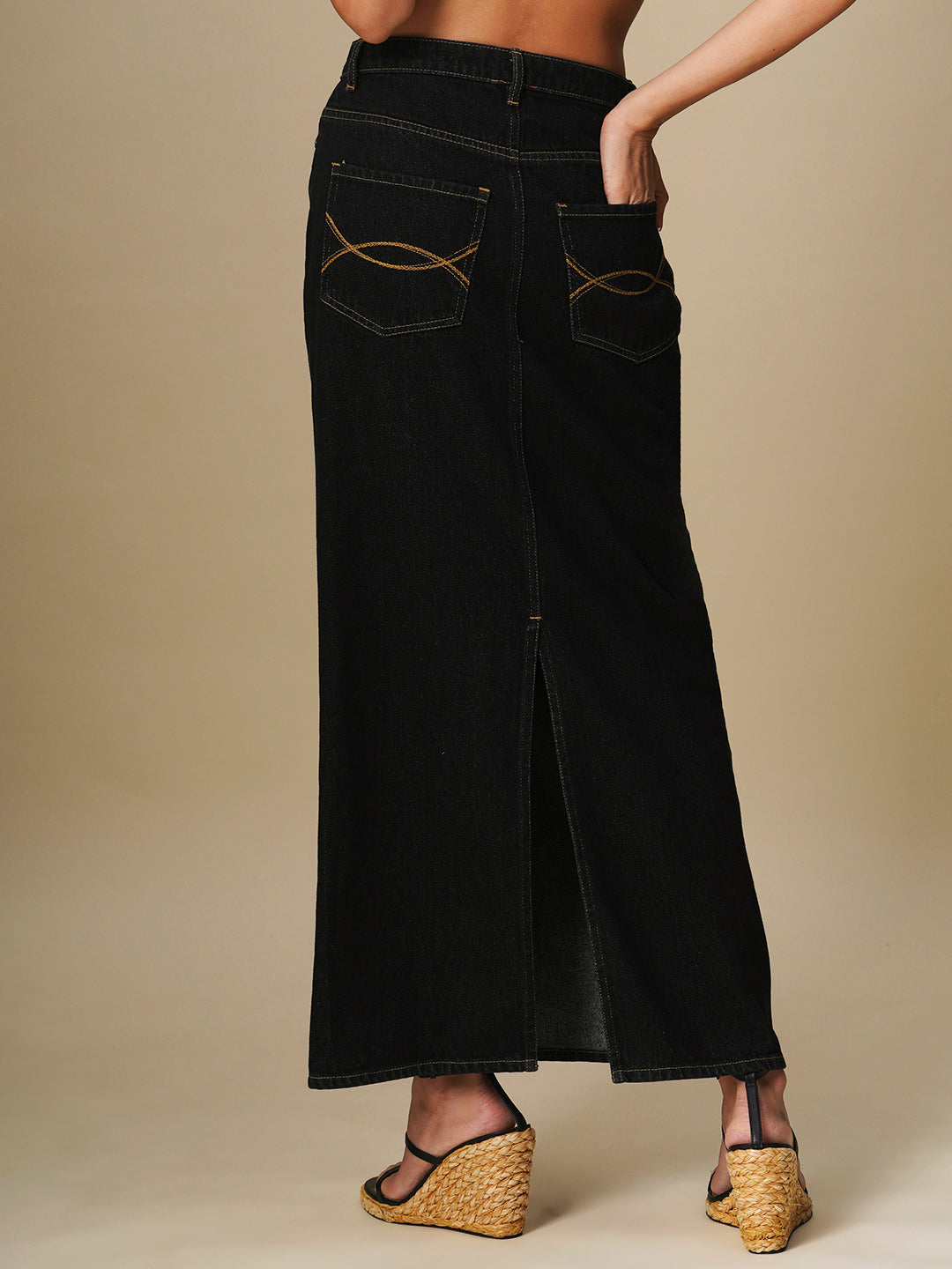 DENIM 5 POCKET STRAIGHT FIT MAXI SKIRT