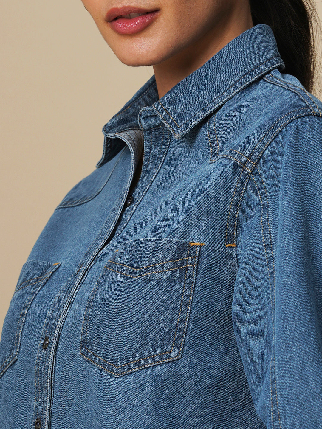 SHAPED SLEEVE DENIM SHACKET