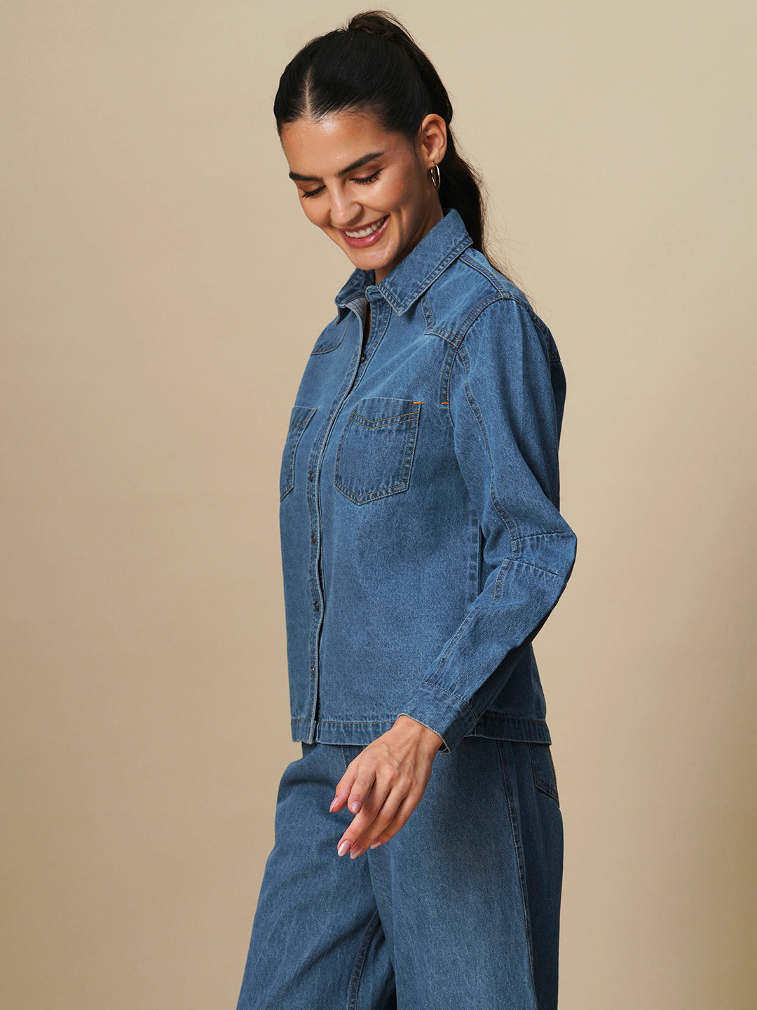 SHAPED SLEEVE DENIM SHACKET