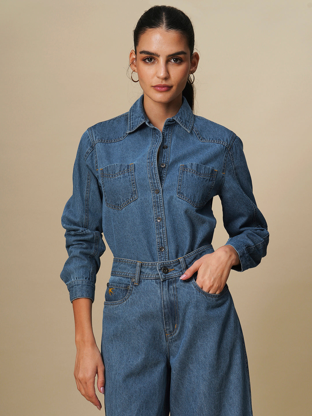 SHAPED SLEEVE DENIM SHACKET