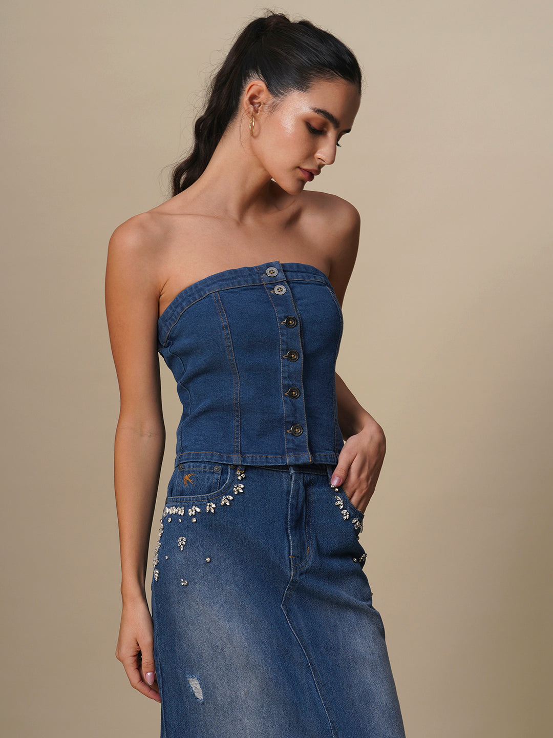 DENIM BUTTON DOWN CORSET