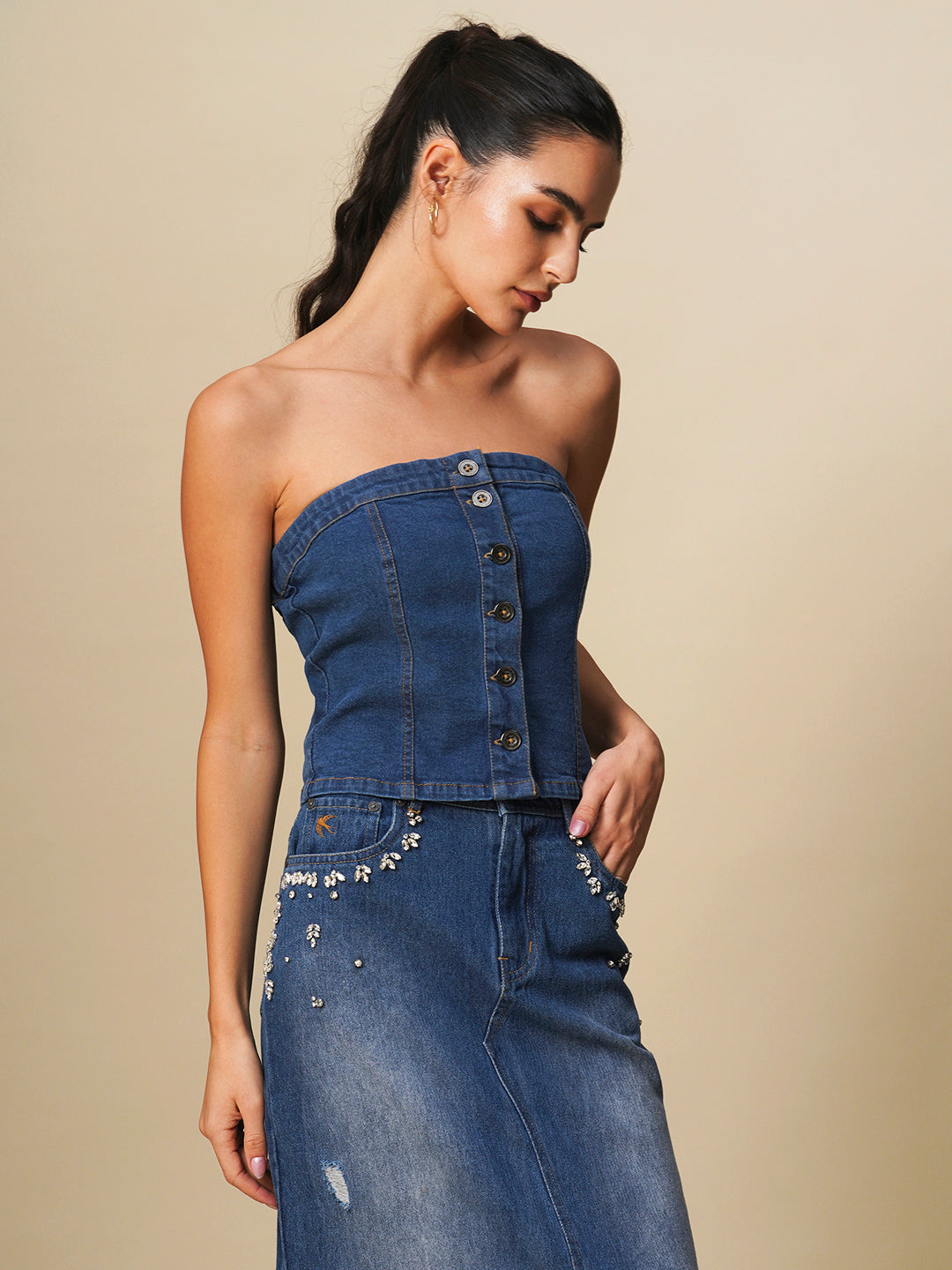 DENIM BUTTON DOWN CORSET