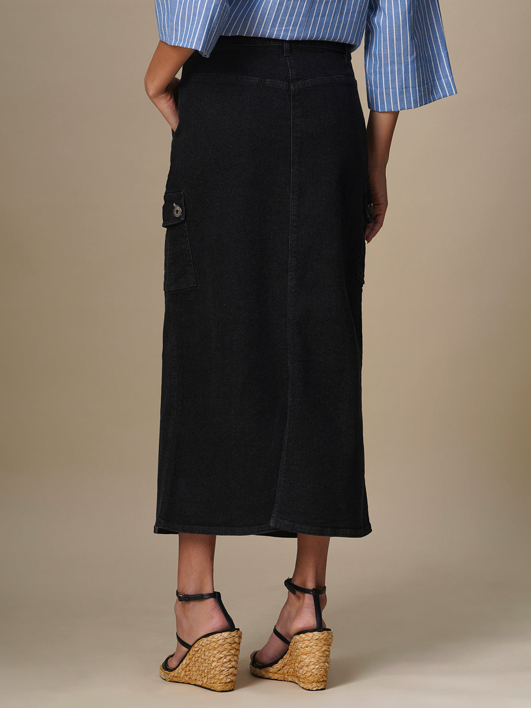 DENIM CARGO POCKET PENCIL SKIRT