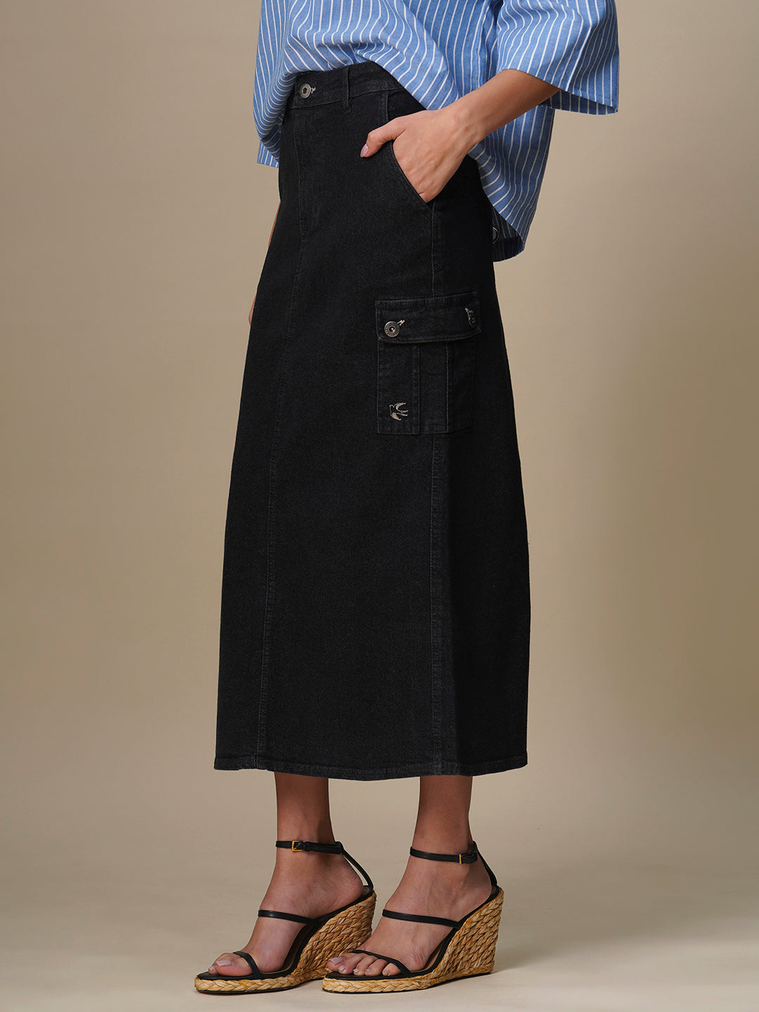 DENIM CARGO POCKET PENCIL SKIRT