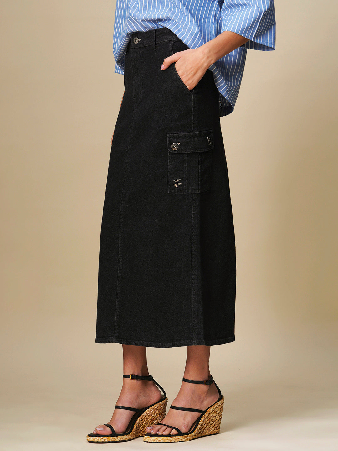 DENIM CARGO POCKET PENCIL SKIRT