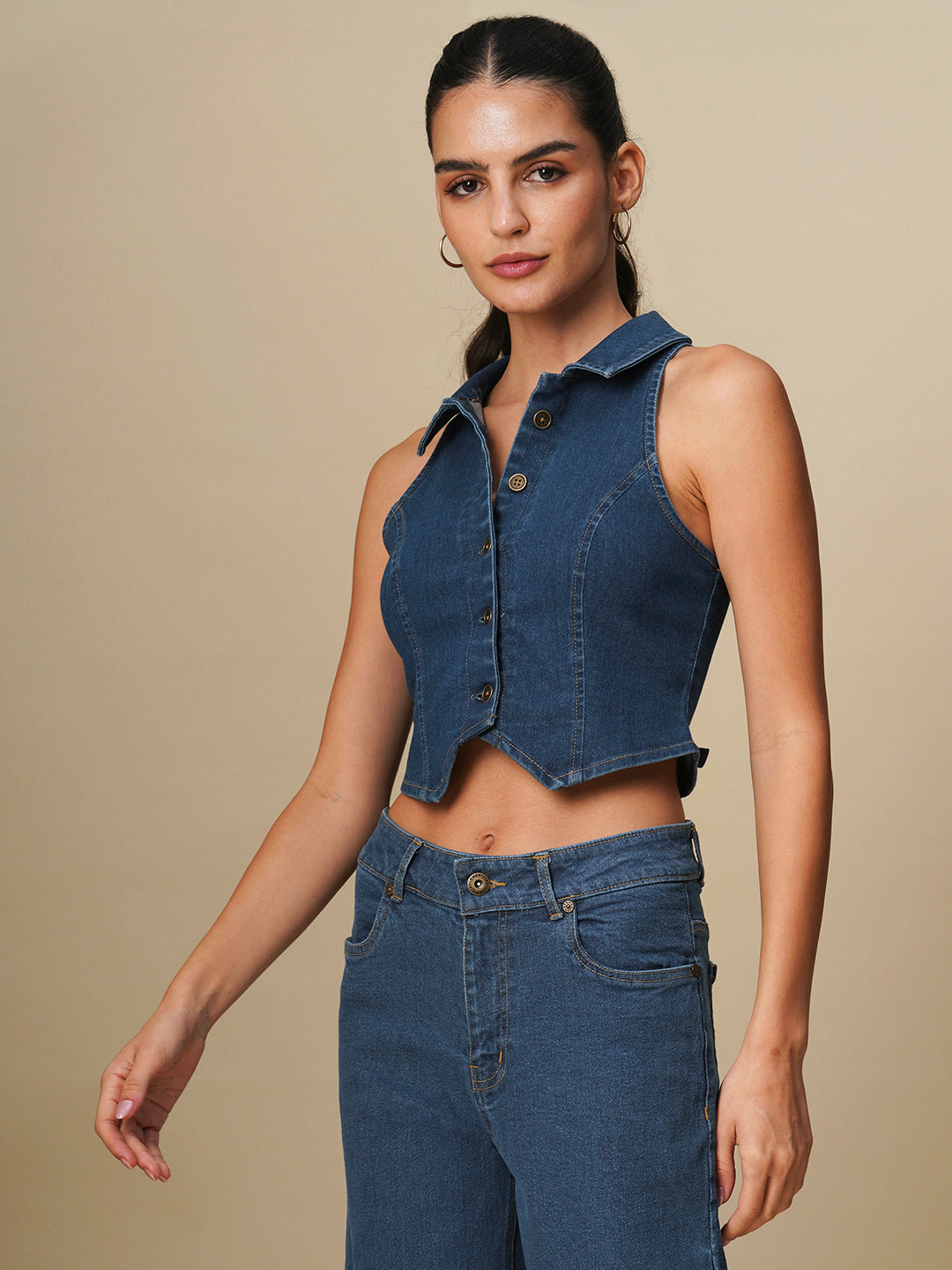 INCUT FITTED DENIM WAISTCOAT